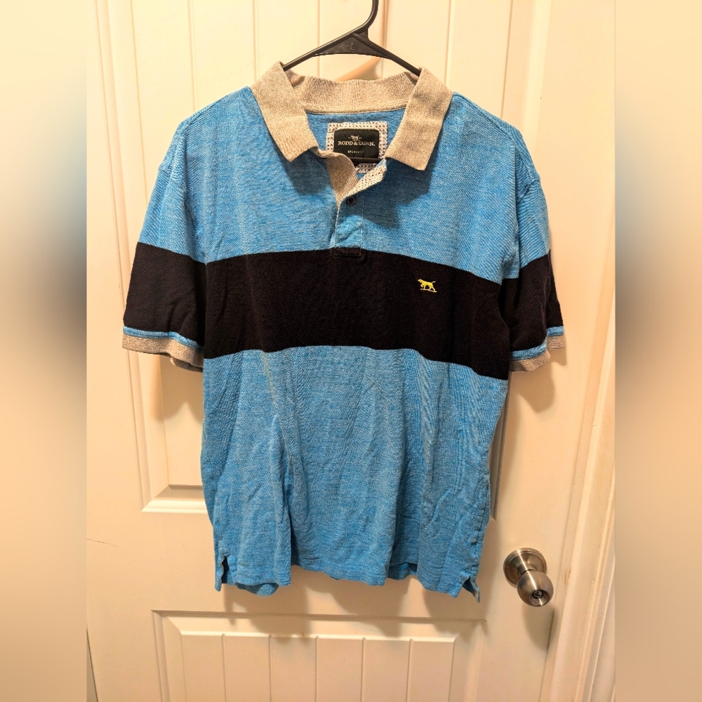Rodd & Gunn Youth XL Striped POLO shirt With Logo 100% Cotton Blue Black & Gray